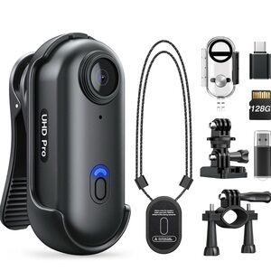 2K Action Camera, 128GB Wearable Sports Camera with Waterproof Case, Clip